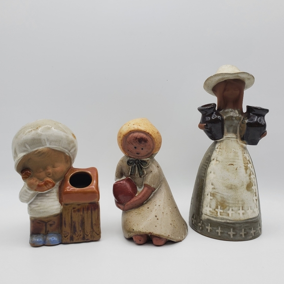 3 Stoneware Figurines Ceramic Boy Girl Figural Japanese Pottery Sculpture - Picture 2 of 9